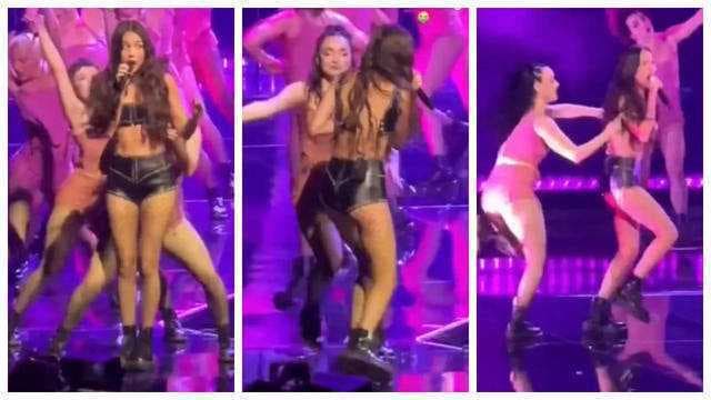 Olivia Rodrigo suffers a wardrobe malfunction on-stage; struggles to keep her top from falling off - WATCH