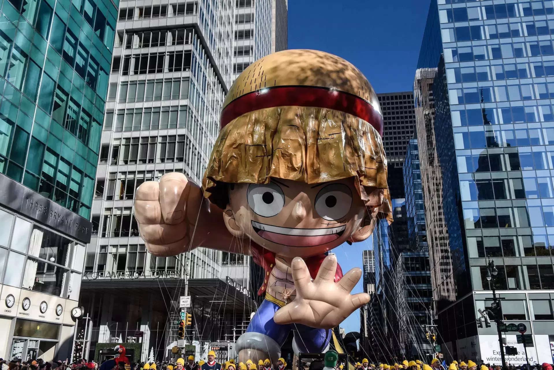 One Piece's Luffy Float Takes On Unexpected Tree Challenge At Macy's Thanksgiving Parade