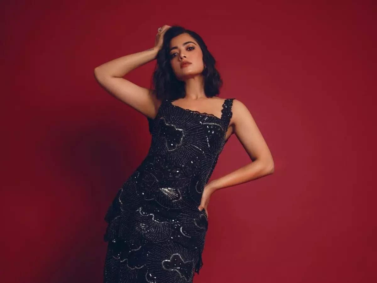 Rashmika Mandanna Redefines Cocktail Attire In Stunning Black Embroidered Gown